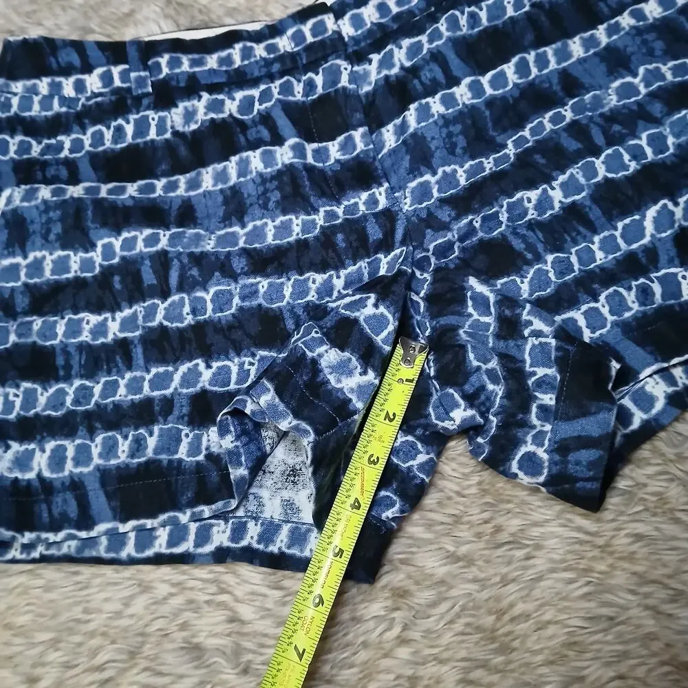 J.Crew Women’s Linen Cotton Shorts Blue White Tie‎ Dye Print Size 12